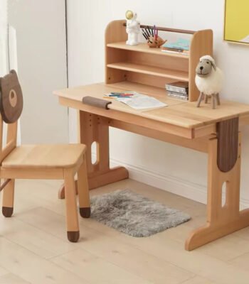 Solid wooden kids study table with rounded edges – compact wooden study desk for homework, drawing, and play.