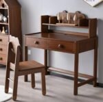 walnut finish wooden study table with chair