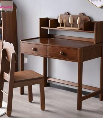 Study Table with Drawers | Solid Wood Study Desk with Storage walnut stain