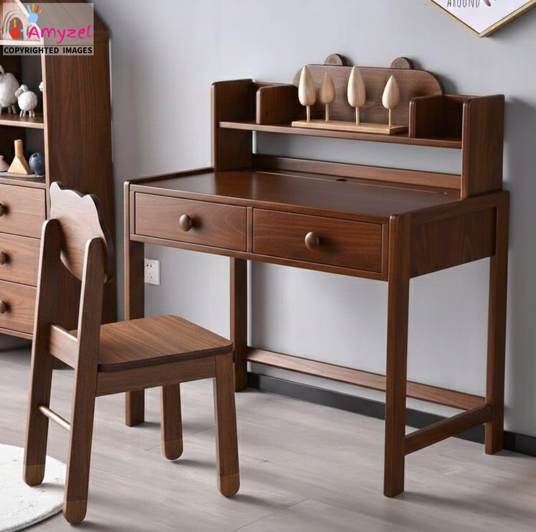 Study Table with Drawers | Solid Wood Study Desk with Storage walnut stain Study Table with Drawers | Solid Wood Study Desk with Storage walnut stain