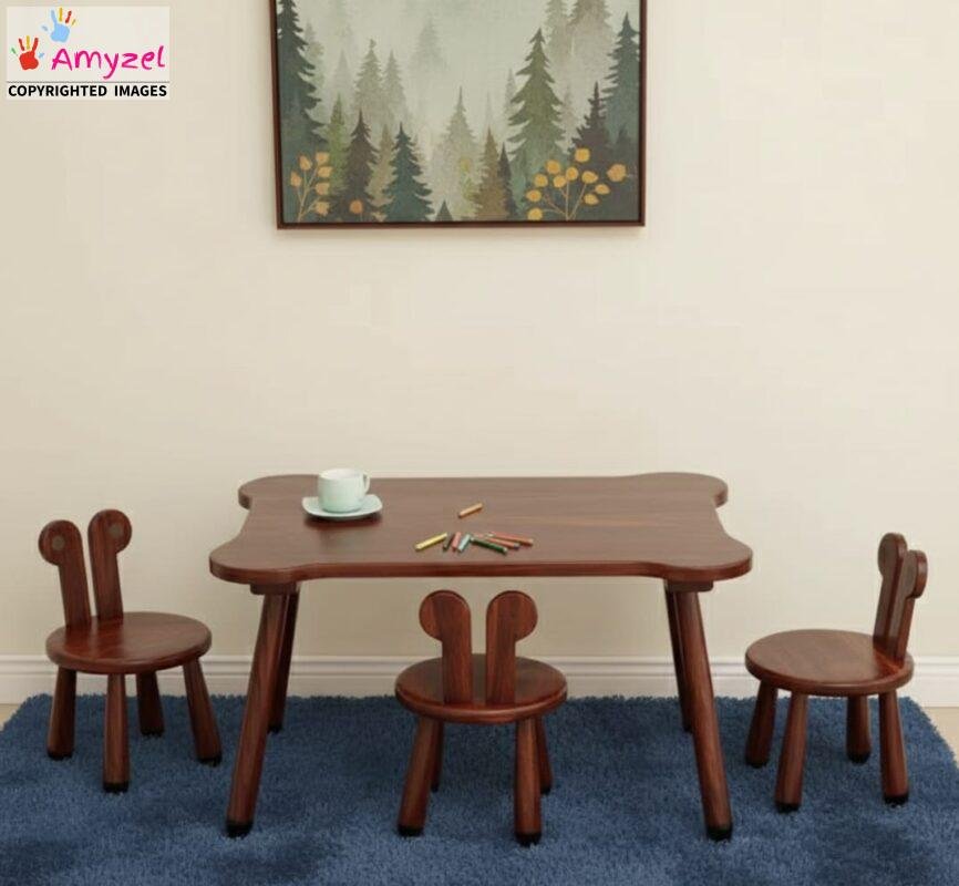 Montessori Table and Chair Set for Kids | Wooden Montessori Desk mahogany stain