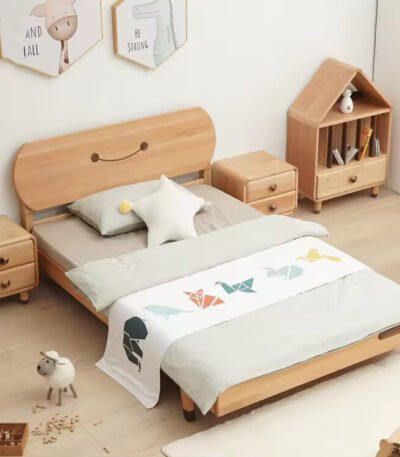 Solid wood kids bed without storage, featuring a minimalist and sturdy design.