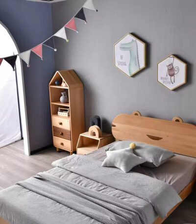 Bambino kids bed made from premium solid wood with a sturdy frame, rounded edges, and a modern design for safety and durability.