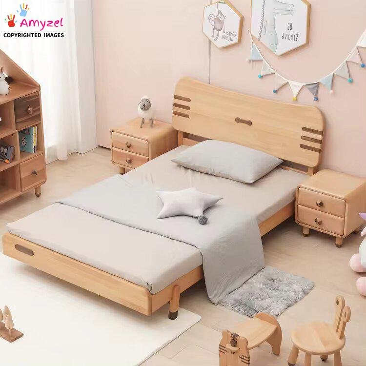 Children’s Single Bed featuring a minimalist design, rounded edges, and sturdy construction for a safe and stylish kids’ bedroom.