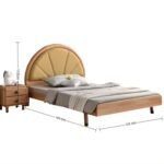 Amyzel children's solid wood platform single bed featuring a yellow padded sunburst arched headboard, paired with a matching rounded 2-drawer nightstand showing a 125cm width layout.