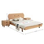 Amyzel minimalist kids platform bed in a light natural wood finish, featuring a wide curved headboard with a clean carved line detail, shown with 193cm by 122cm dimensions.