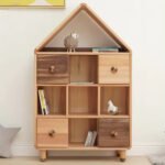 Sheesham wood kids bookshelf with open shelves and drawers for organizing books, toys, and essentials in children’s rooms.