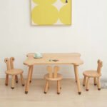 Montessori wooden table and chair set for kids – safe, durable, and compact furniture for learning and play.
