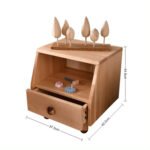 Technical dimension image for the Amyzel open storage kids nightstand, highlighting a compact 37.5cm width and a child-accessible 42.2cm height.