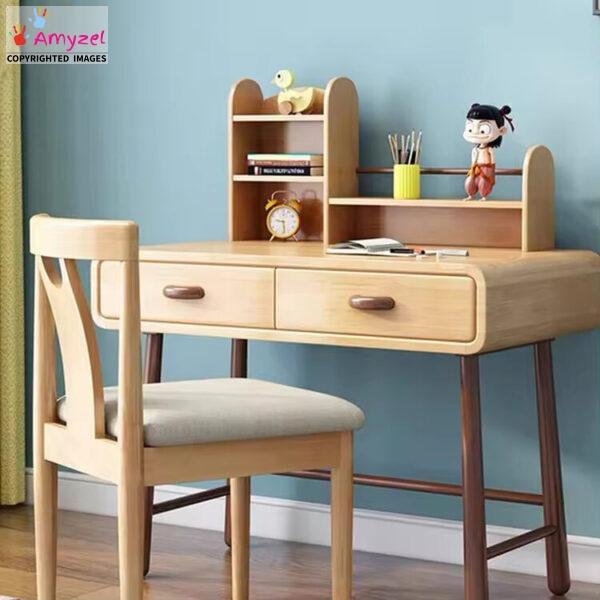 Solid sheesham wood or mango wood study table and chair with storage drawers – safe compact desk for kids study rooms