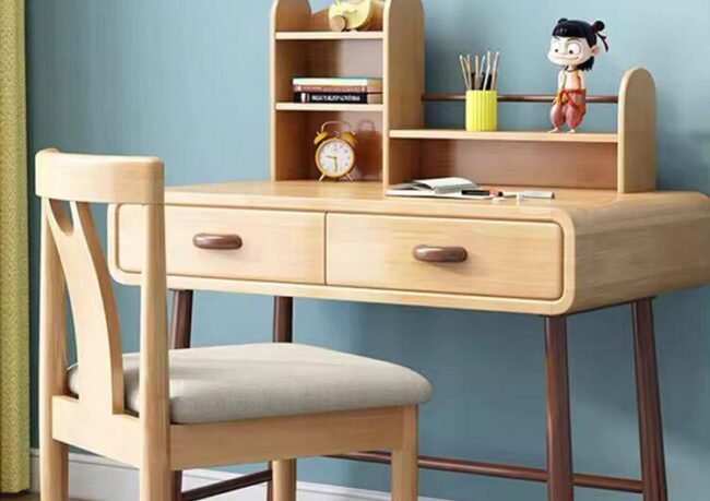 Solid sheesham wood or mango wood study table and chair with storage drawers – safe compact desk for kids study rooms
