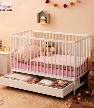 Elegant Sheesham wood baby crib with a non-toxic finish, smooth edges, and durable construction