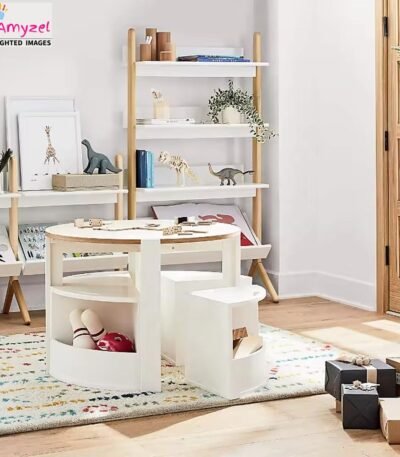 4-seater kids wooden table and chair set in solid sheesham wood – child-safe design for homes, playrooms, and preschools.