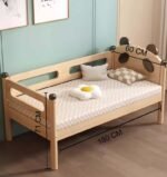 Dimension diagram of a panda-themed wooden toddler bed displaying key measurements of 180 cm length, 60 cm width, and 71 cm overall height.
