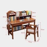 Dimension schematic diagram for a wooden children's study desk and chair set, illustrating detailed measurements including desk height of 75 cm, chair height of 79 cm, and hutch shelf dimensions.