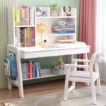 Study Table for Kids | Solid Sheesham Wood | Reading Table with Shelf | Perfect for Students white