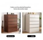 Tall dark walnut storage cabinet featuring two key-lock top drawers, four wide lower drawers, and an attached side white wardrobe cupboard.