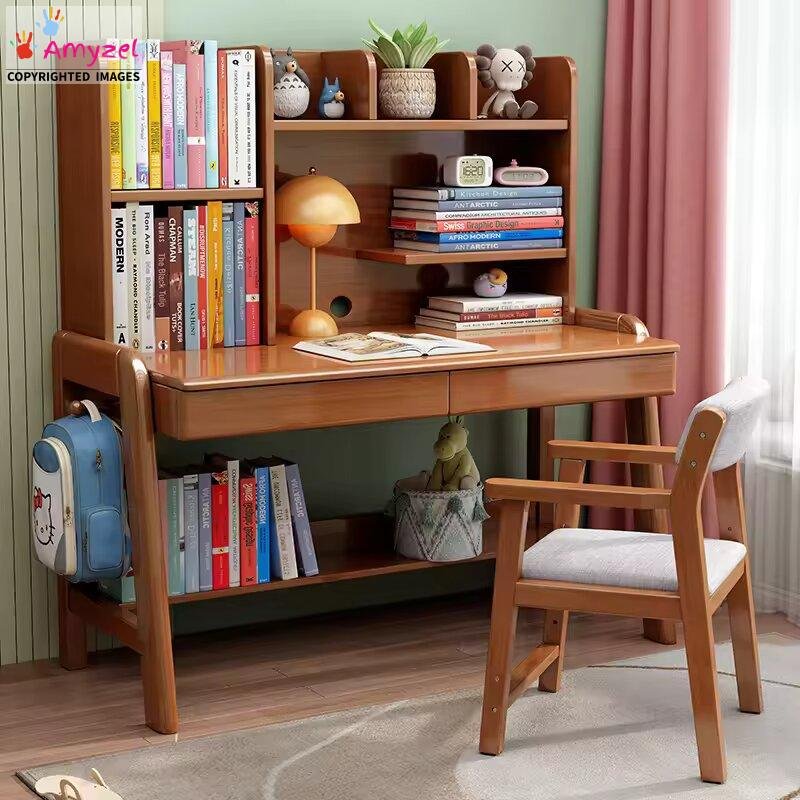 Sheesham wood study table with shelves for kids, teenagers and adults.