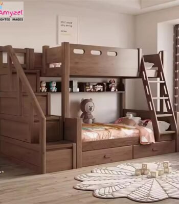 Childrens Bunk Beds with a sleek, modern design, featuring guardrails and options of two secure ladders.