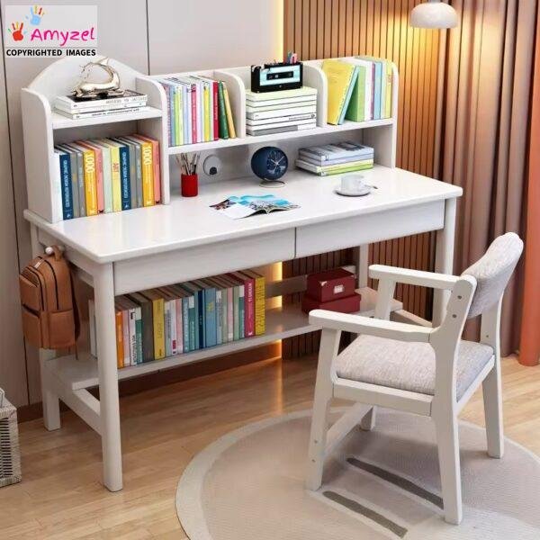 Multifunctional wooden study table with chair in solid sheesham wood.
