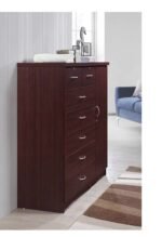 Multifunctional Wooden Cabinet ,Dark walnut wood grain with brushed metallic handles with side view