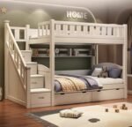 Space-saving Sheesham wood bunk bed for kids with stairs and built-in storage for small or shared bedrooms