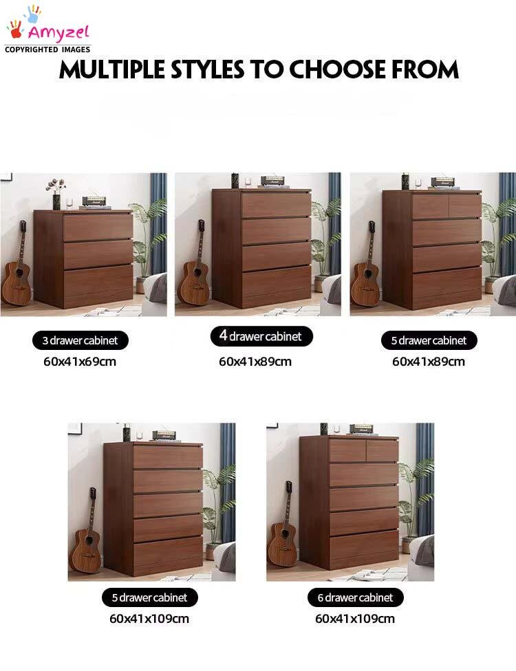 60 × 41 × 69 cm-Compact 3-tier storage; ideal as a tall bedside table. 4-Drawer Cabinet-60 × 41 × 89 cmMedium-height 4-tier stack for bedroom essentials. 5-Drawer Cabinet-60 × 41 × 109 cm Tall vertical 5-tier storage unit for space-saving organization. 6-Drawer Cabinet-60 × 41 × 109 cm,Split top tier (2 small side-by-side drawers) + 4 full-width drawers.