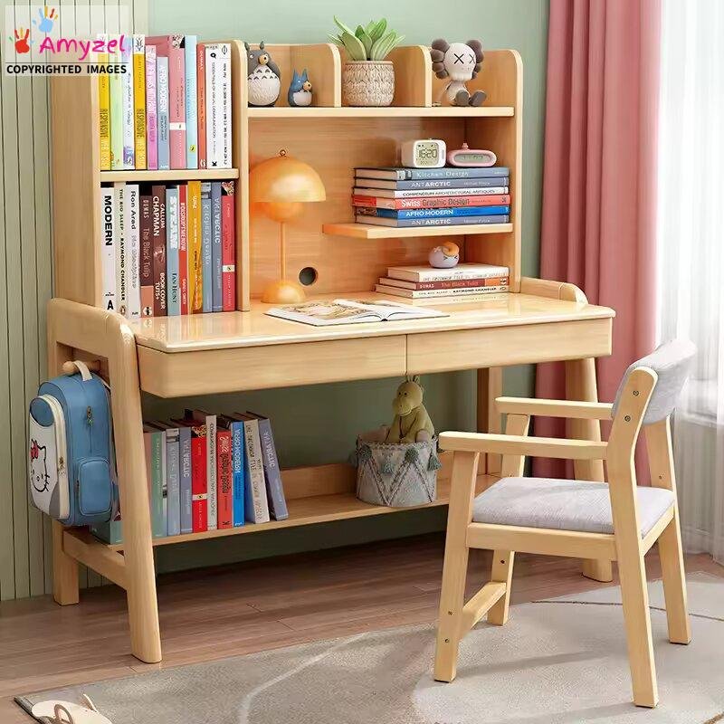 Study Table With Shellfs Sheesham Wood Study Table | Study desk with Bookshelf - Amyzel