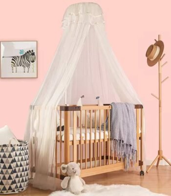 Sheesham Wood Baby Crib with Wheels featuring a sleek design, rounded edges, and built-in wheels for easy mobility in a modern nursery.