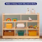 Happy Kids Storage Cabinet with bookshelf and open shelves made of solid Sheesham wood or Mango wood, child-friendly design for organizing toys, books, and supplies.