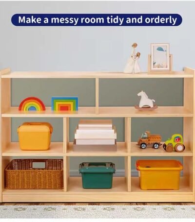 Happy Kids Storage Cabinet with bookshelf and open shelves made of solid Sheesham wood or Mango wood, child-friendly design for organizing toys, books, and supplies.