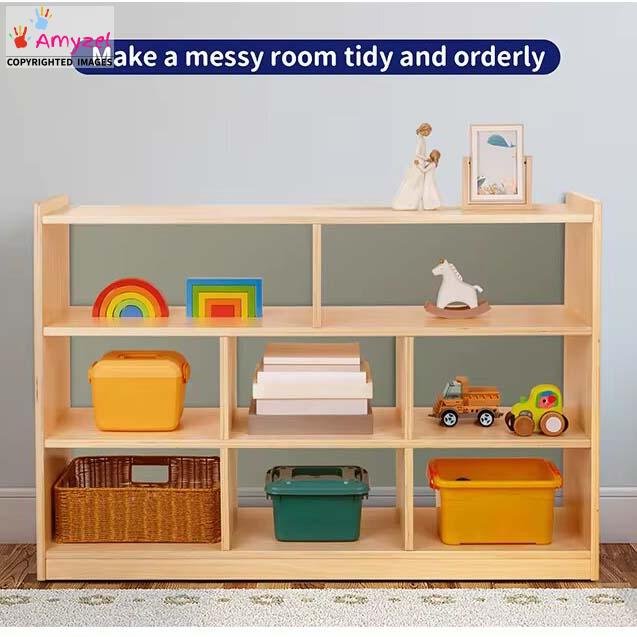 Happy Kids Storage Cabinet with bookshelf and open shelves made of solid Sheesham wood or Mango wood, child-friendly design for organizing toys, books, and supplies.