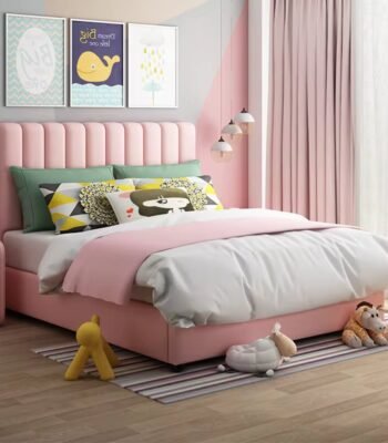Roseatte teens Bed with a sleek, modern design and roseate finish, featuring rounded edges, sturdy construction for a stylish kids bedroom.