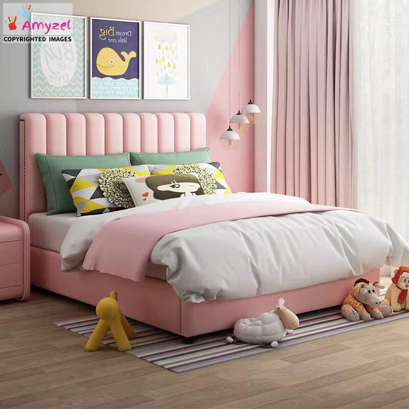 Roseatte teens Bed with a sleek, modern design and roseate finish, featuring rounded edges, sturdy construction for a stylish kids bedroom.