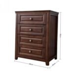 Product diagram of a tall dark wood 4-drawer chest of drawers with dimensional callouts (66 cm W × 85 cm H × 45 cm D).