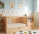 Versatile baby crib with drawers made from solid wood for nursery storage