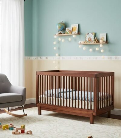 4-in-1 convertible baby crib made from solid wood with modern nursery design
