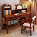 Multifunctional Study Table | Wooden Study Table with Chair mahogany stain