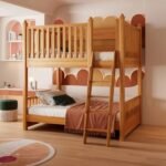 Amyzel minimalist solid wood bunk bed with straight vertical ladder, sleek modern bunk bed for kids