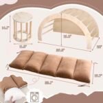 Technical dimension breakdown diagram for a 3-in-1 Montessori set, displaying precise measurements for the climbing arch (39.3" width x 21.2" height), wooden stool, and washable tufted floor cushion.