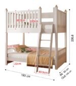 Technical dimension diagram for a white wooden bunk bed, highlighting key measurements including 230.8 cm total height, 193 cm length, 105 cm outer width, and 40.9 cm ladder width.