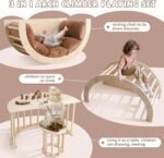 Kids 3-in-1 study table with chair and play features for climbing and rocking activities.