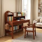 Sheesham wood study table with bookshelf and chair for home