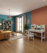 Wooden study table with chair in white