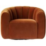 Terracotta rust orange channel-upholstered velvet swivel barrel chair centered front view