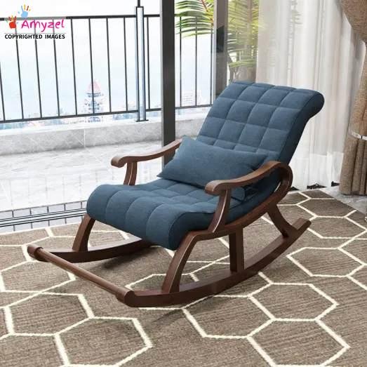 Classic Wooden Rocking Chair l Lounge Recliner for Home & Patio blue