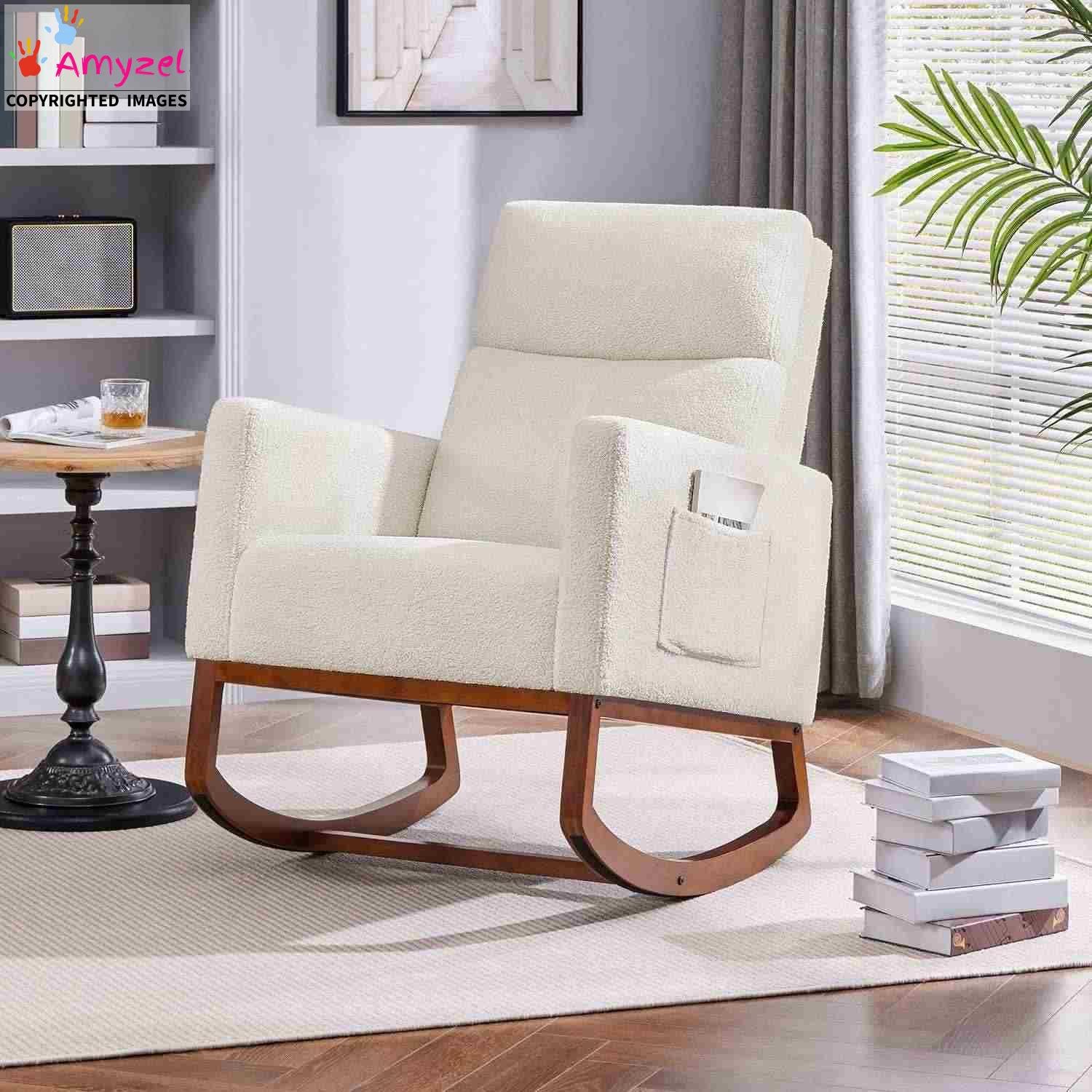 Luxurious Sheesham Wood Rocking Chair cream Luxurious Sheesham Wood Rocking Chair cream