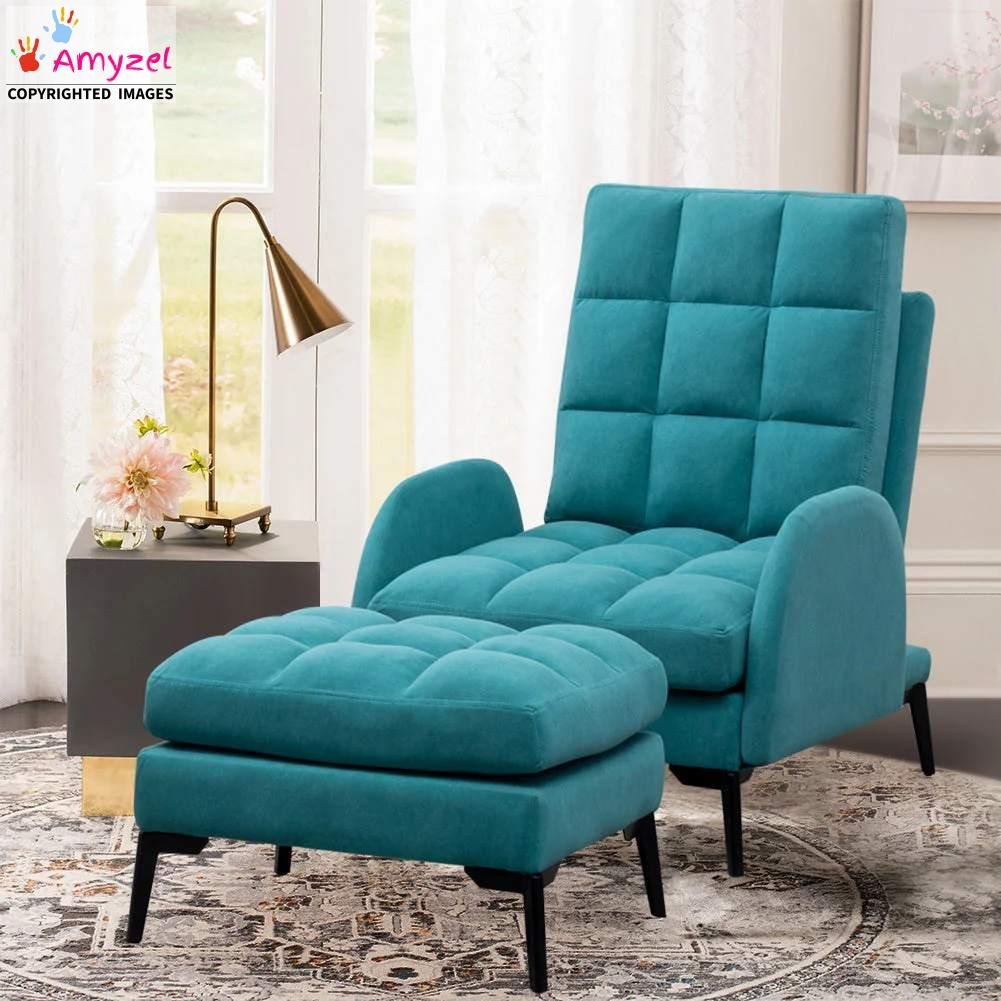 Simple L Chair Easy Chair with Footrest Set l Solid Wood Frame - Amyzel