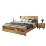 Studio cutout shot of the natural oak storage bed frame.