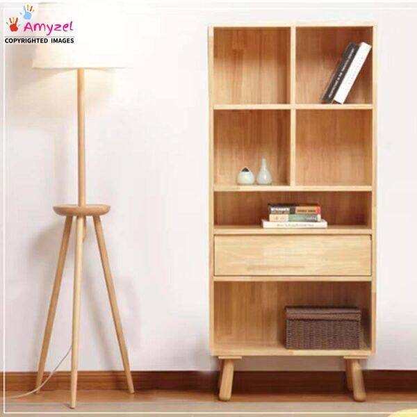 Modern Sheesham wood bookshelf with multiple shelves – solid wood bookcase for living room, study, or office storage.